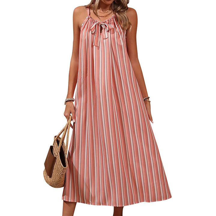 Lune London Women's Striped Maxi Summer Dress with Adjustable Drawstring