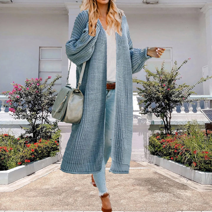 Ladies Long Knit Cardigan with Wide Sleeves and a Chic Textured Design