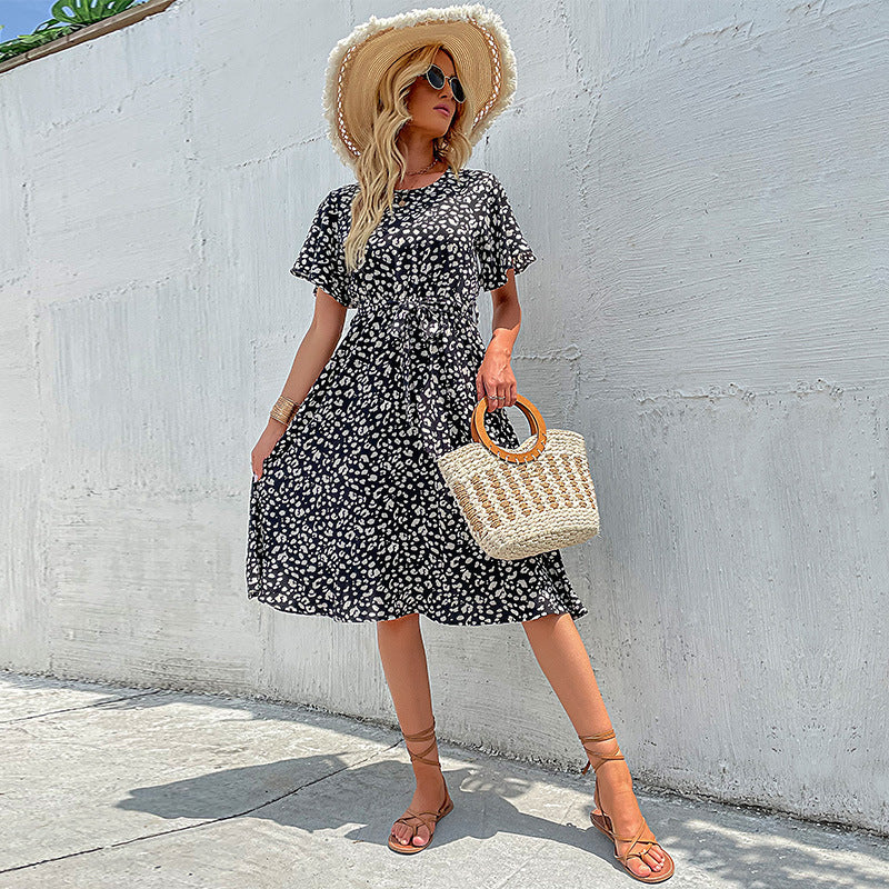Lune London Short Sleeve A-line Dress for Women with Flattering Waist Detail