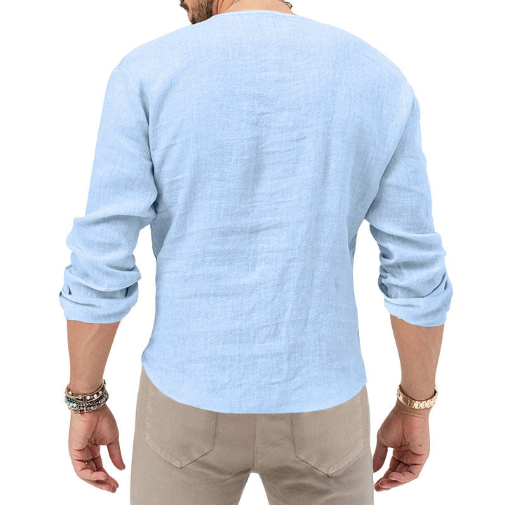 Lightweight long-sleeve shirt for men with deep round neckline and playful cut Lune London