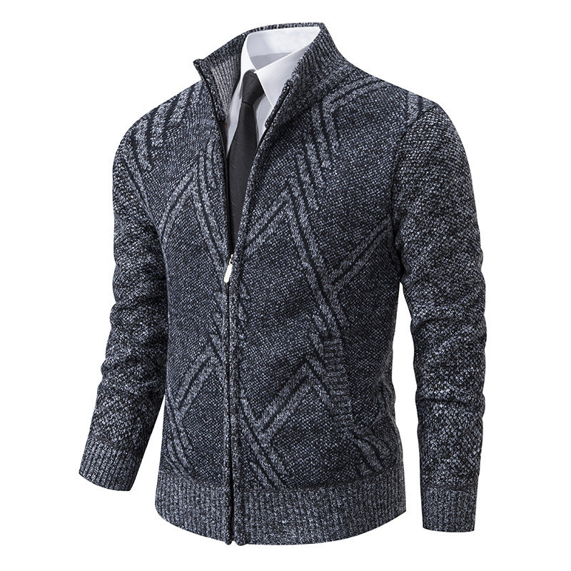 Elegant knitted jacket for men with 3D pattern and high collar Lune London