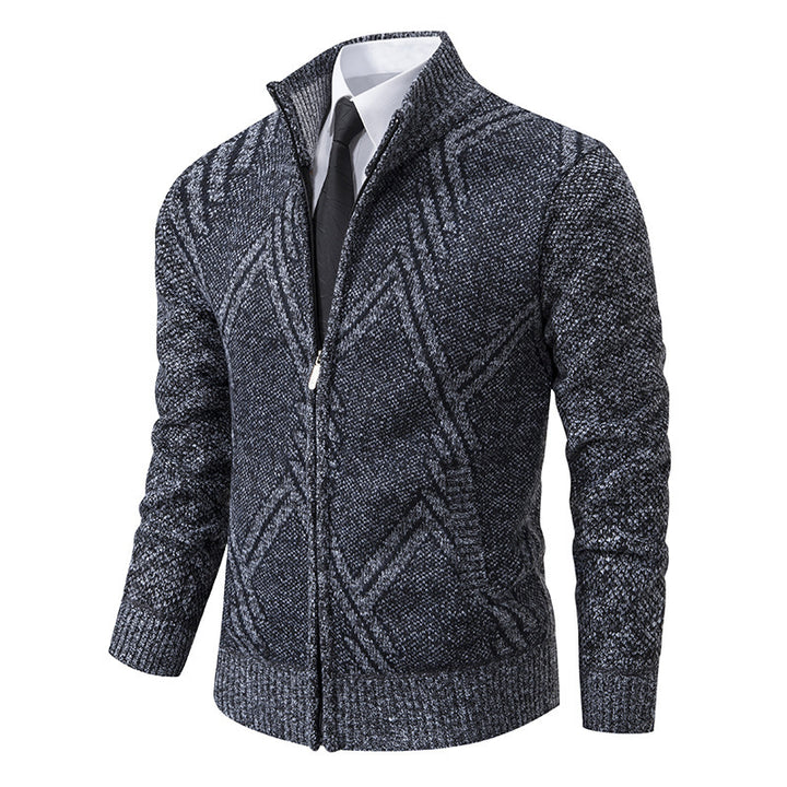 Elegant knitted jacket for men with 3D pattern and high collar Lune London