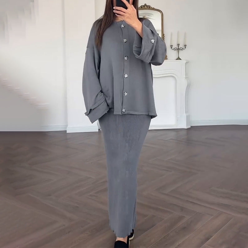 Women's knit set with elegant blazer and sleeveless maxivers dress Lune London