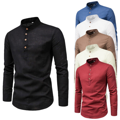 Men's long sleeve shirt with Henley neckline and decorative button placket Amarae