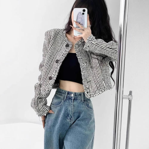 Trendy boucle jacket for women with decorative buttons and relaxed fit Amarae