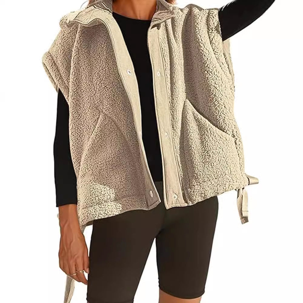 Ladies Oversized Fleece vest with side pockets and snap closure Amarae