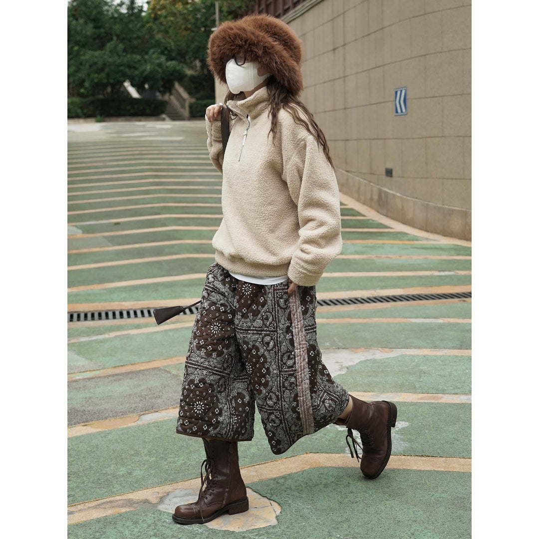 Women's Cozy Sherpa Half-Zip Pullover with Stand-Up Collar Amarae