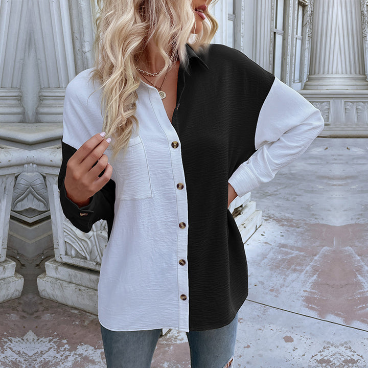 Asymmetrical blouse shirt for women with button placket and chest pocket Amarae