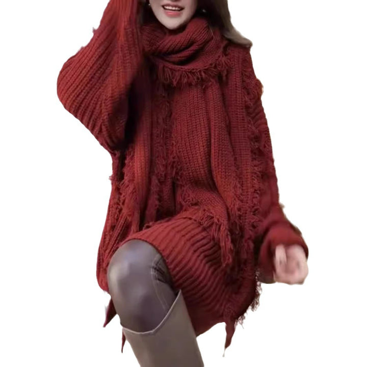 Pull en tricot surdimensionné femme avec franges et décolleté en V Chic & Stil
