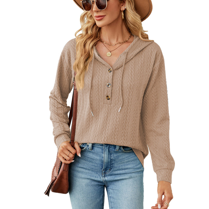 Casual hooded sweatshirt for women with textured surface and button details Amarae