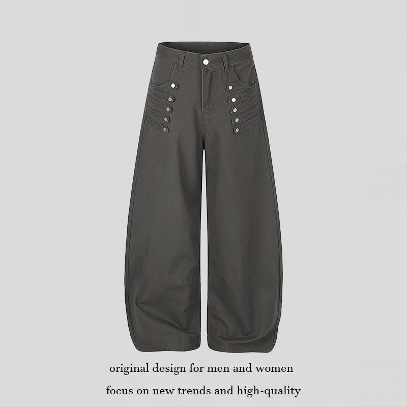 Women High-Cut Palazzo Pants with Wide Balloon Leg and Decorative Button Placket Amarae