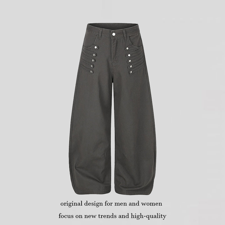 Women High-Cut Palazzo Pants with Wide Balloon Leg and Decorative Button Placket Amarae