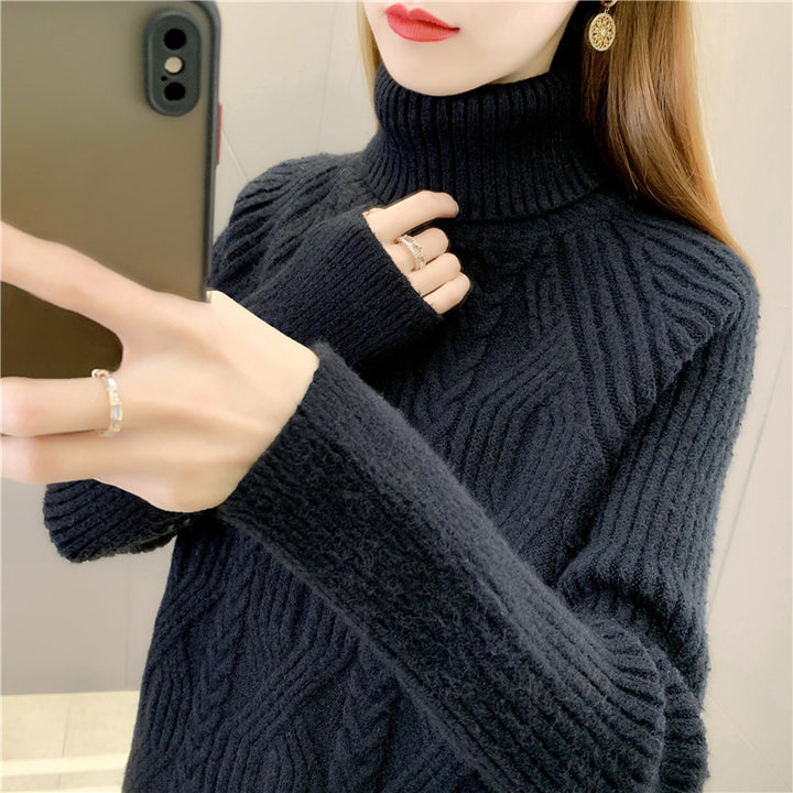 Women's turtleneck pullover with textured cable knit pattern and long sleeves Lune London