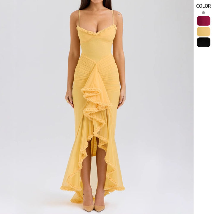 Women Bodycon Evening Dress with Ruffles and Side Slit Lune London