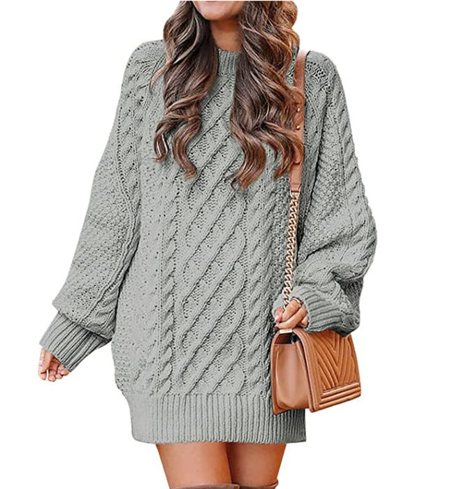Thick knitted sweater for women with voluminous sleeves and a decorative twisted pattern Lune London