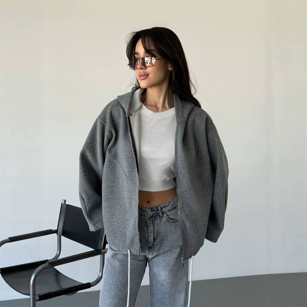 Women's Oversize Hoodie Jacket with Zipper and Drawstring Hem Amarae