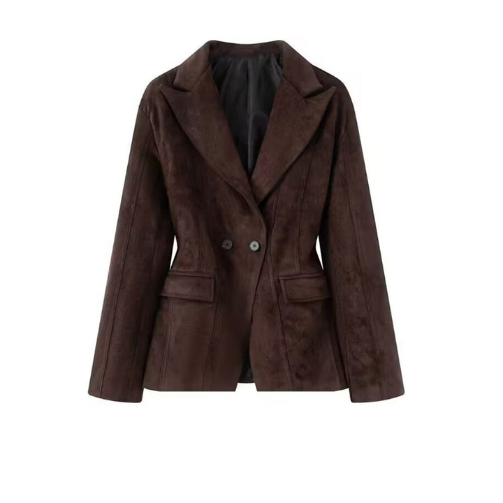 Women's Tailored Suede Blazer with Notched Collar and Flap Pockets Amarae
