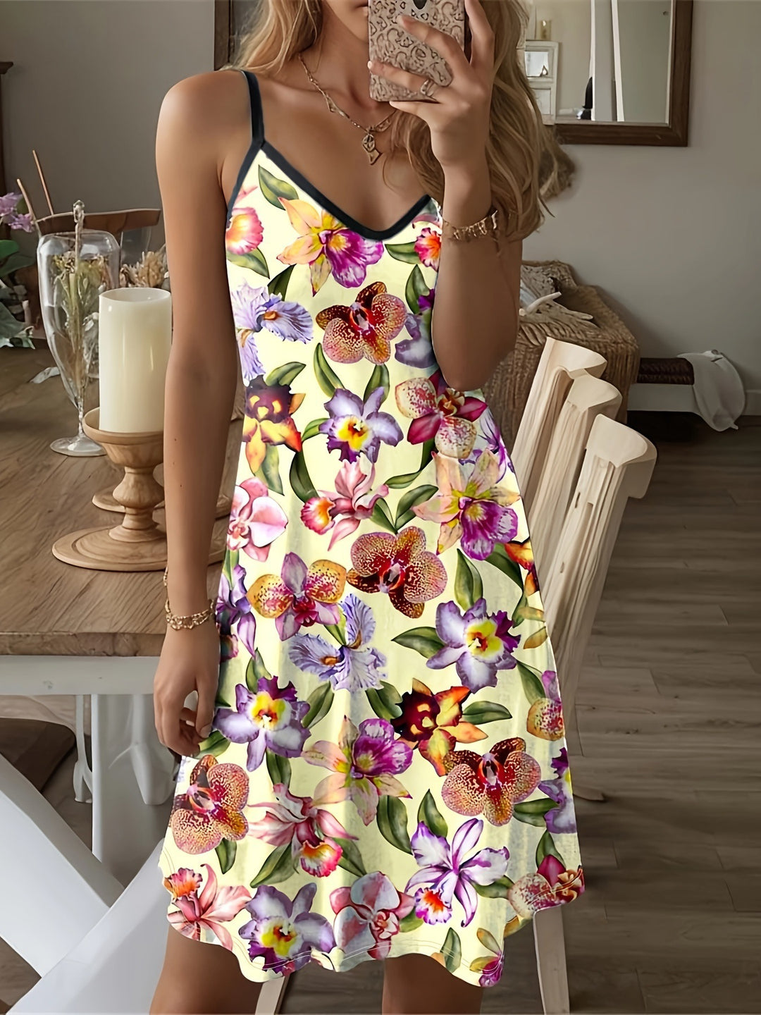 Ladies floral pattern spaghetti straps mini dress Lune London