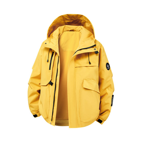 Technical outdoor jacket for men in waterproof material with numerous zippered pockets Amarae