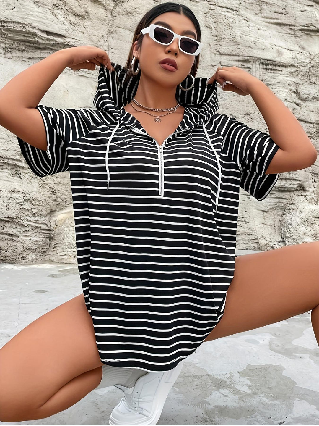 Women’s striped knit hoodie with Lune London