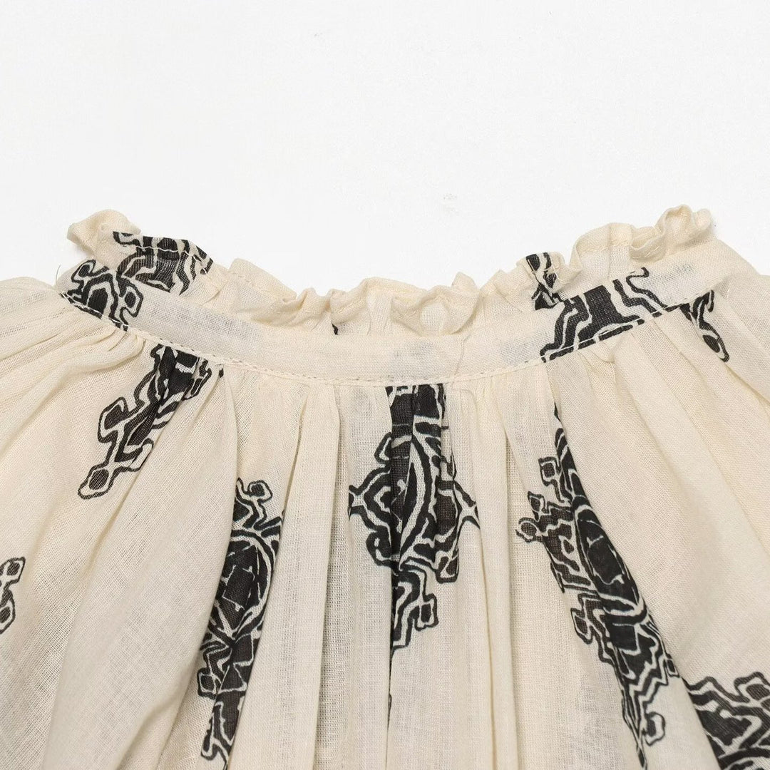 Women's Lightweight Chiffon Tunic with Ruffled Collar, Tie Band and Balloon Sleeves Amarae