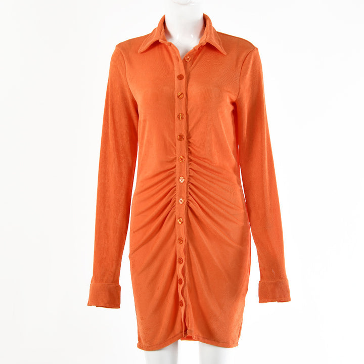 Mid-length shirt dress for women with button placket and gathers Lune London