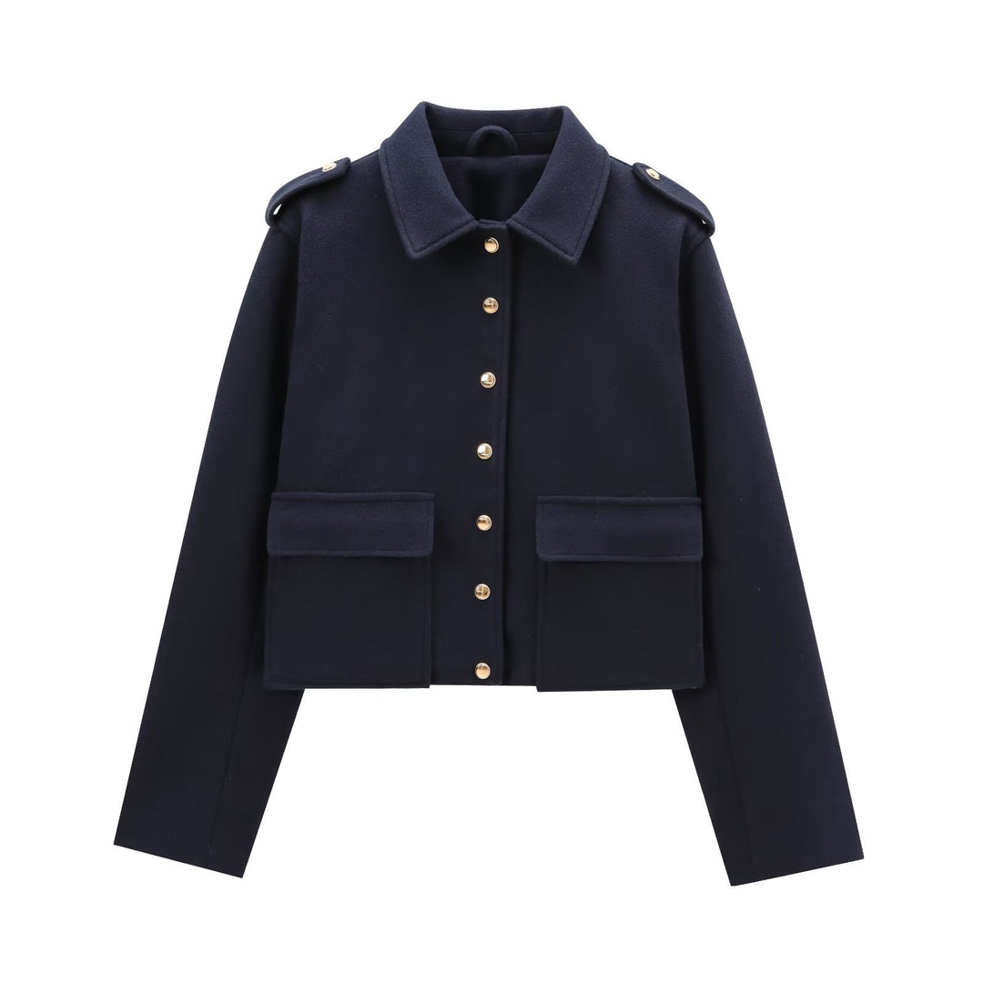 Ladies modern cropped jacket with gold snap buttons Lune London
