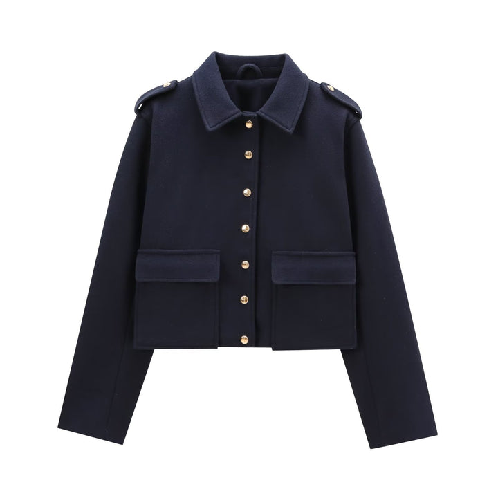 Ladies modern cropped jacket with gold snap buttons Lune London
