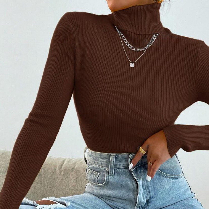 Women Elegant Turtleneck Sweater with Fine Ribbed Structure Lune London