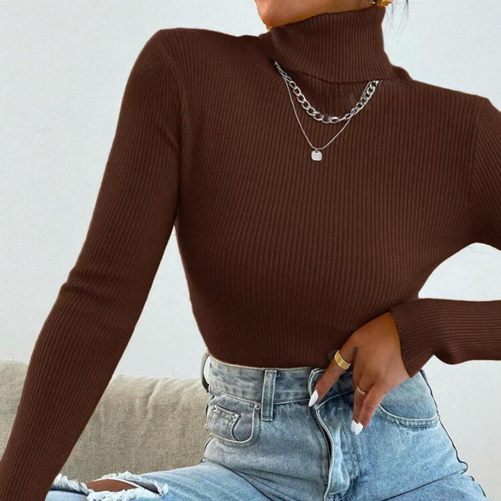 Women Elegant Turtleneck Sweater with Fine Ribbed Structure Lune London