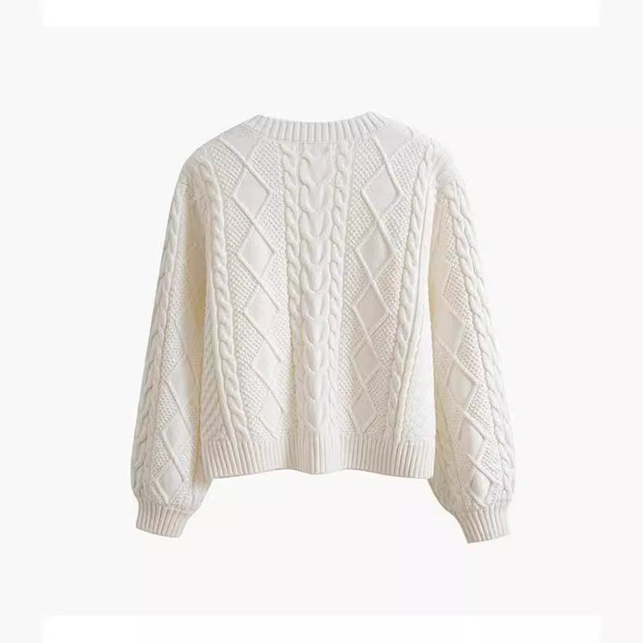 Thick knit sweater for women with a creative cable pattern and wide sleeves Lune London