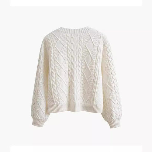 Thick knit sweater for women with a creative cable pattern and wide sleeves Amarae