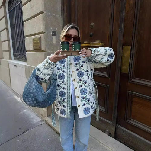 Quilted jacket for women with floral design and button closure Amarae