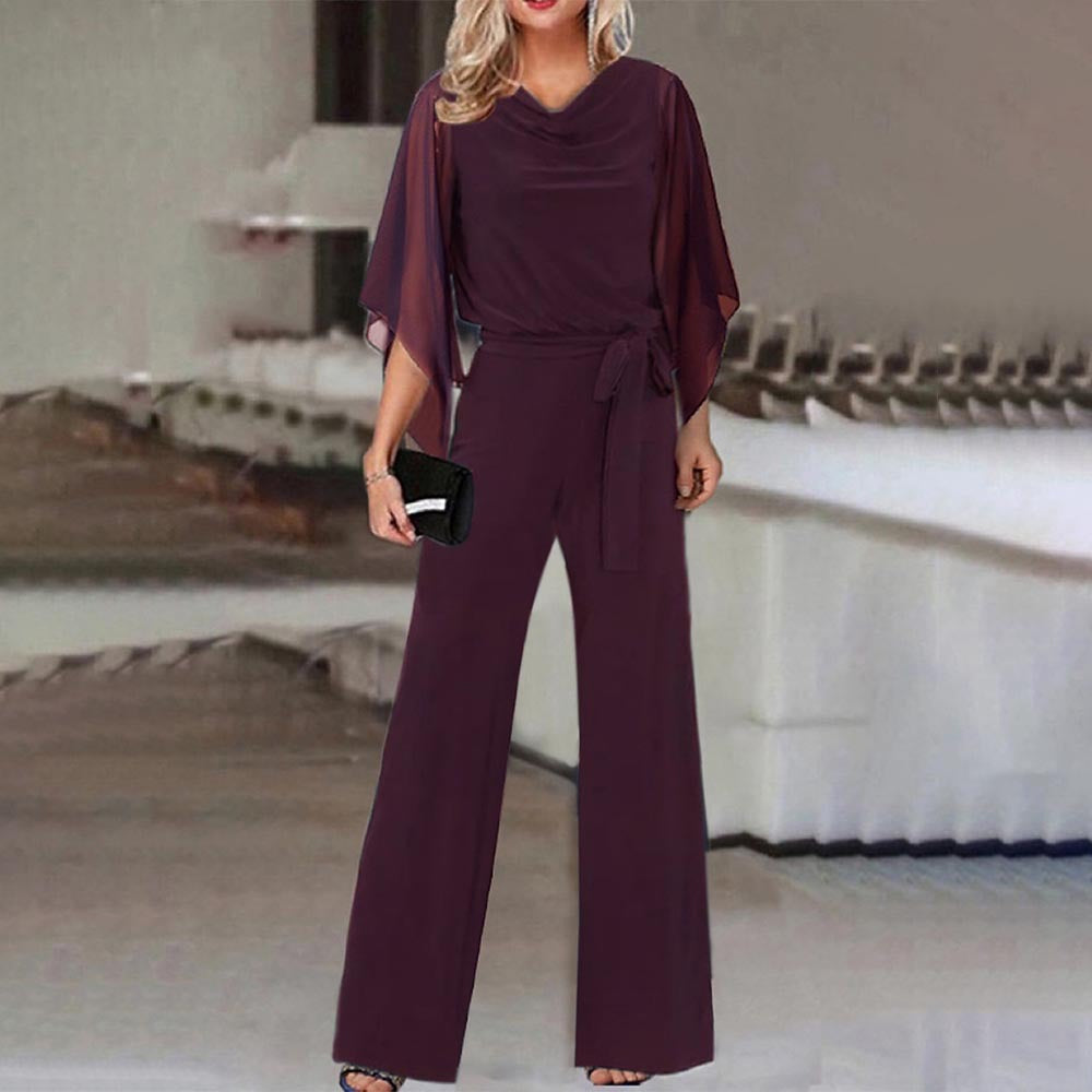 Women’s Wide-Leg Jumpsuit with Cascading Neckline & Lace-Up Waist | Lune London