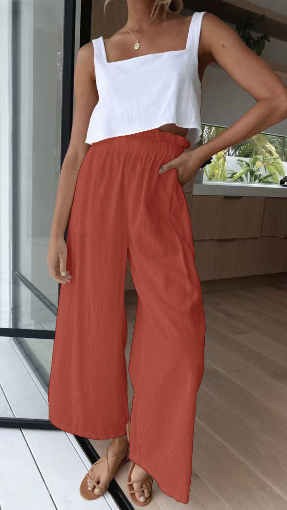 High-waisted palazzo pants for women with elastic waist and side pockets Lune London