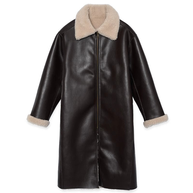 Veste en cuir élégante pour femmes avec doublure en teddy Chic & Stil