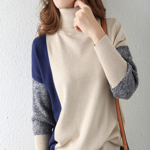 Graphic patterned turtleneck sweater in block colors for ladies Amarae