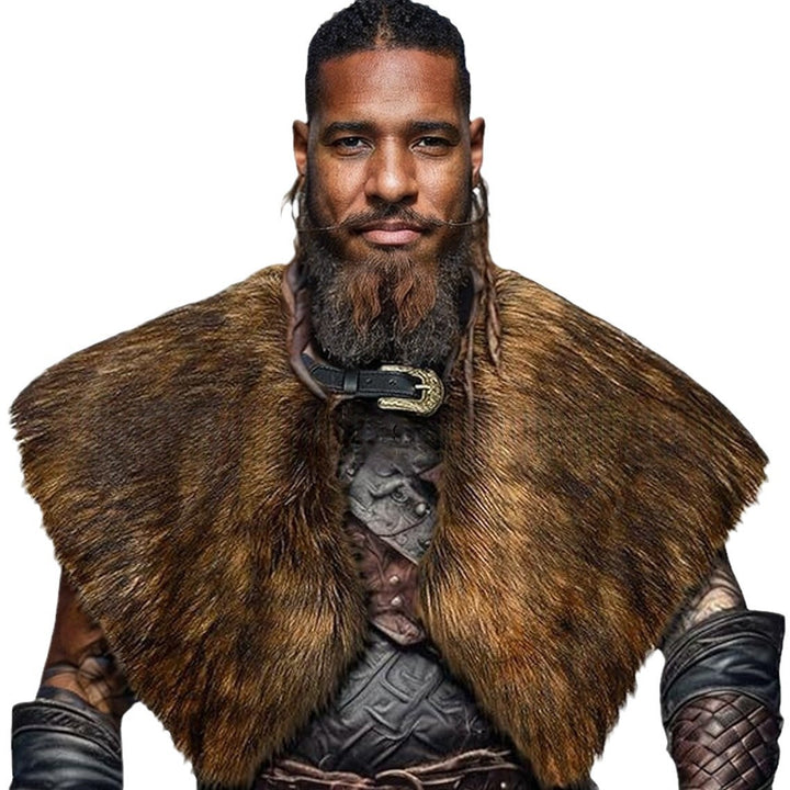 Men's historically inspired faux fur shoulder cape with leather straps Amarae