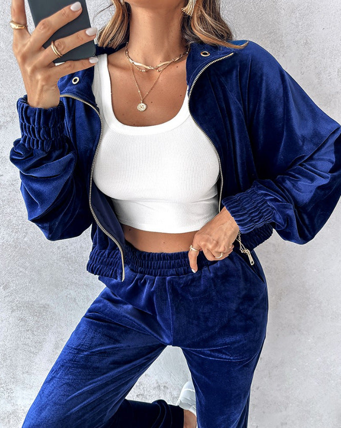 Ensemble de sport en velours pour femmes avec ourlet élastique et poches pratiques Chic & Stil