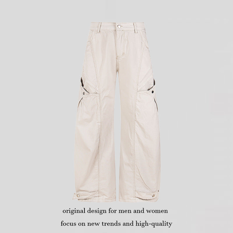 Women's Wide Cargo Palazzo Pants with High Waist, Large Flap Pockets and Adjustable Hem Amarae