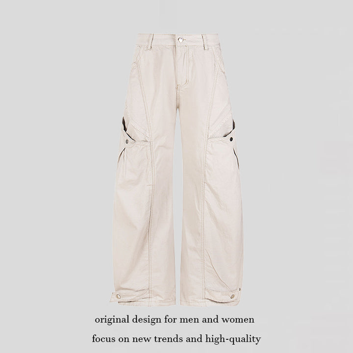 Women's Wide Cargo Palazzo Pants with High Waist, Large Flap Pockets and Adjustable Hem Amarae