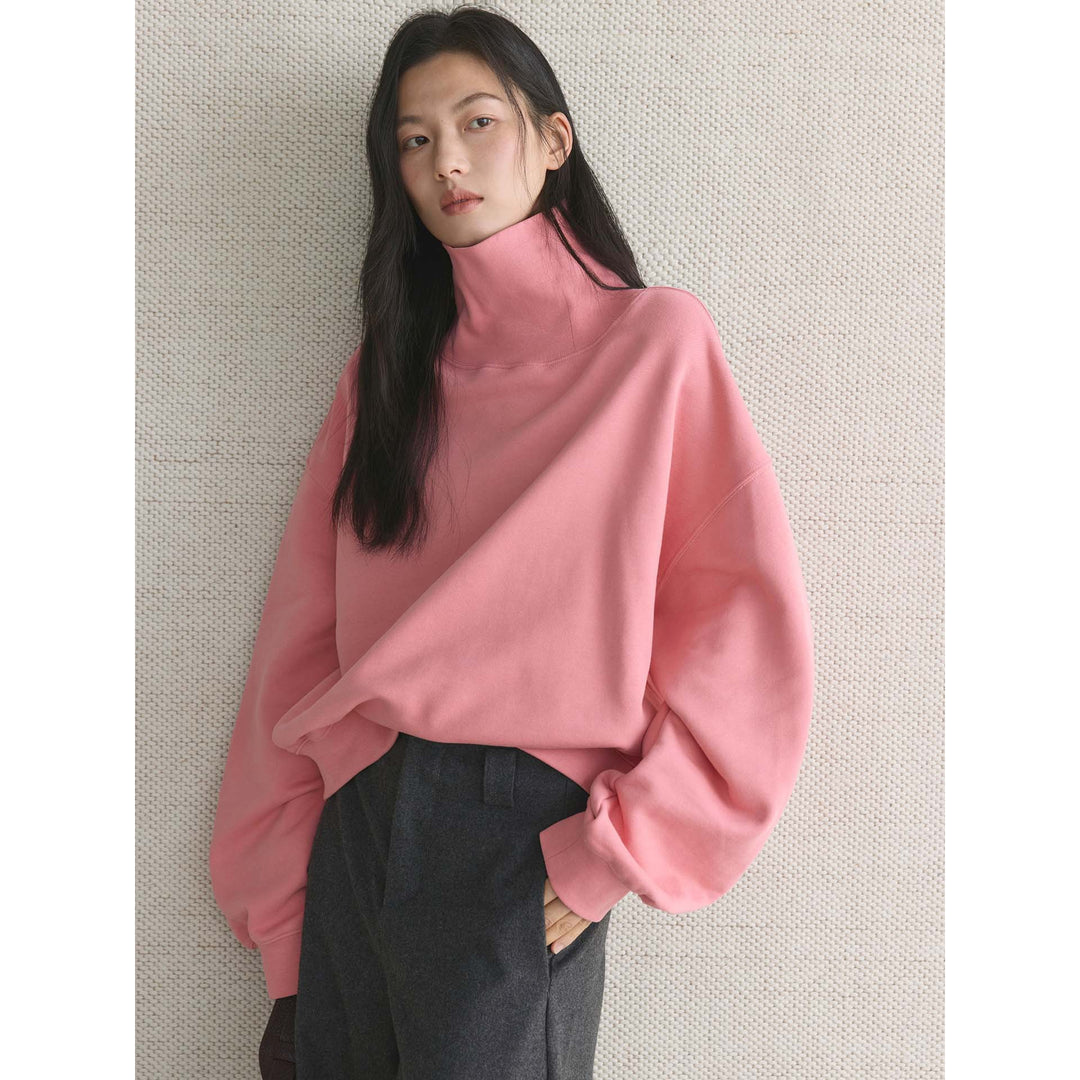 Women's Boxy Roll Neck Sweatshirt with Extended Collar and Dropped Shoulder Amarae
