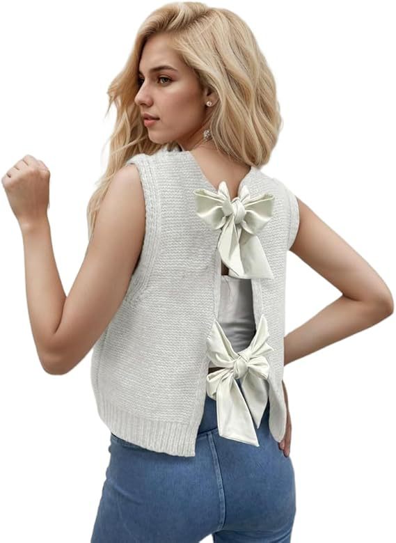 Knitted vest for women with bow details Lune London