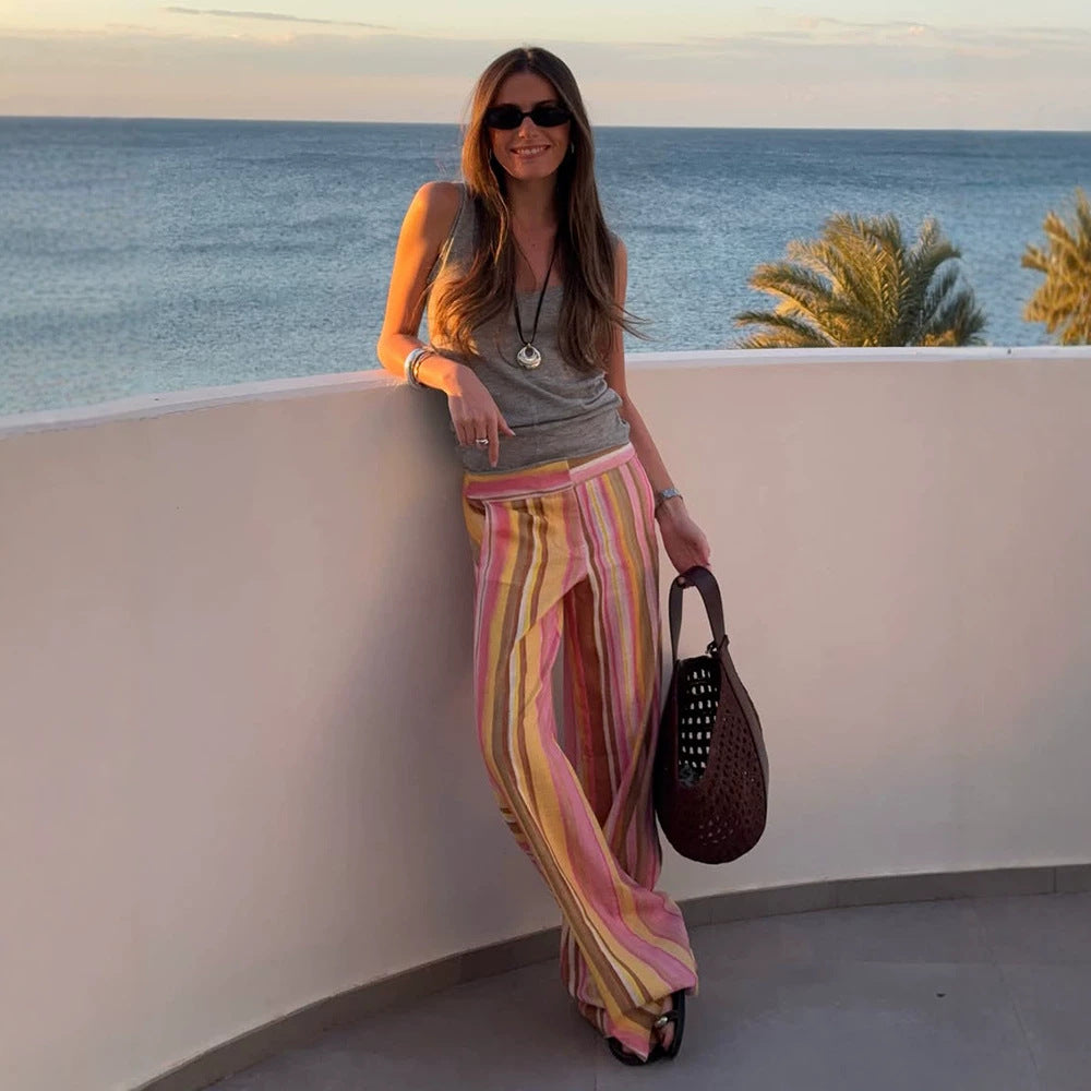 Women's Lightweight High-Waist Linen Pants with Wide Leg, Side Pockets & Long Side Slits Amarae