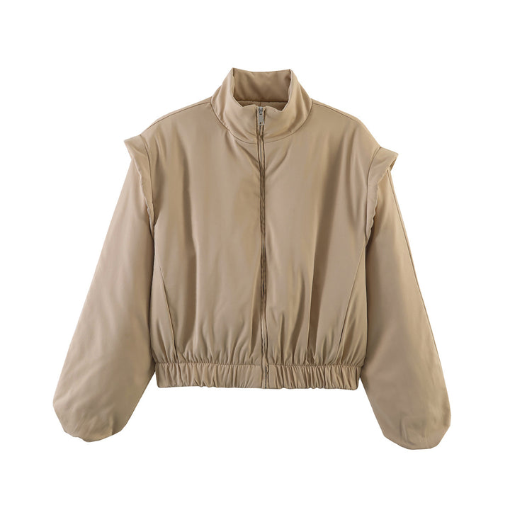 Women's short-cut quilted jacket with high standing collar and elastic hem Amarae