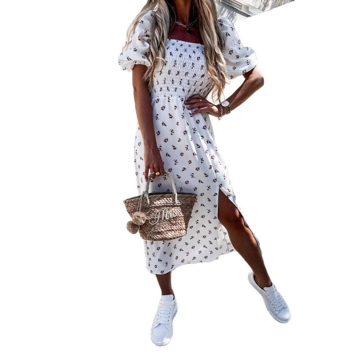 Lune London casual maxi dress for women with elastic top and floral pattern