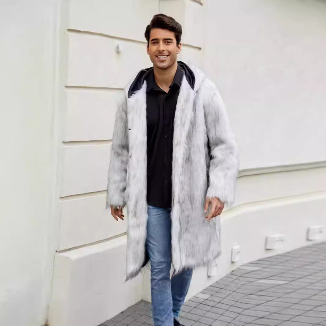 Luxurious faux fur coat for men with hood Lune London