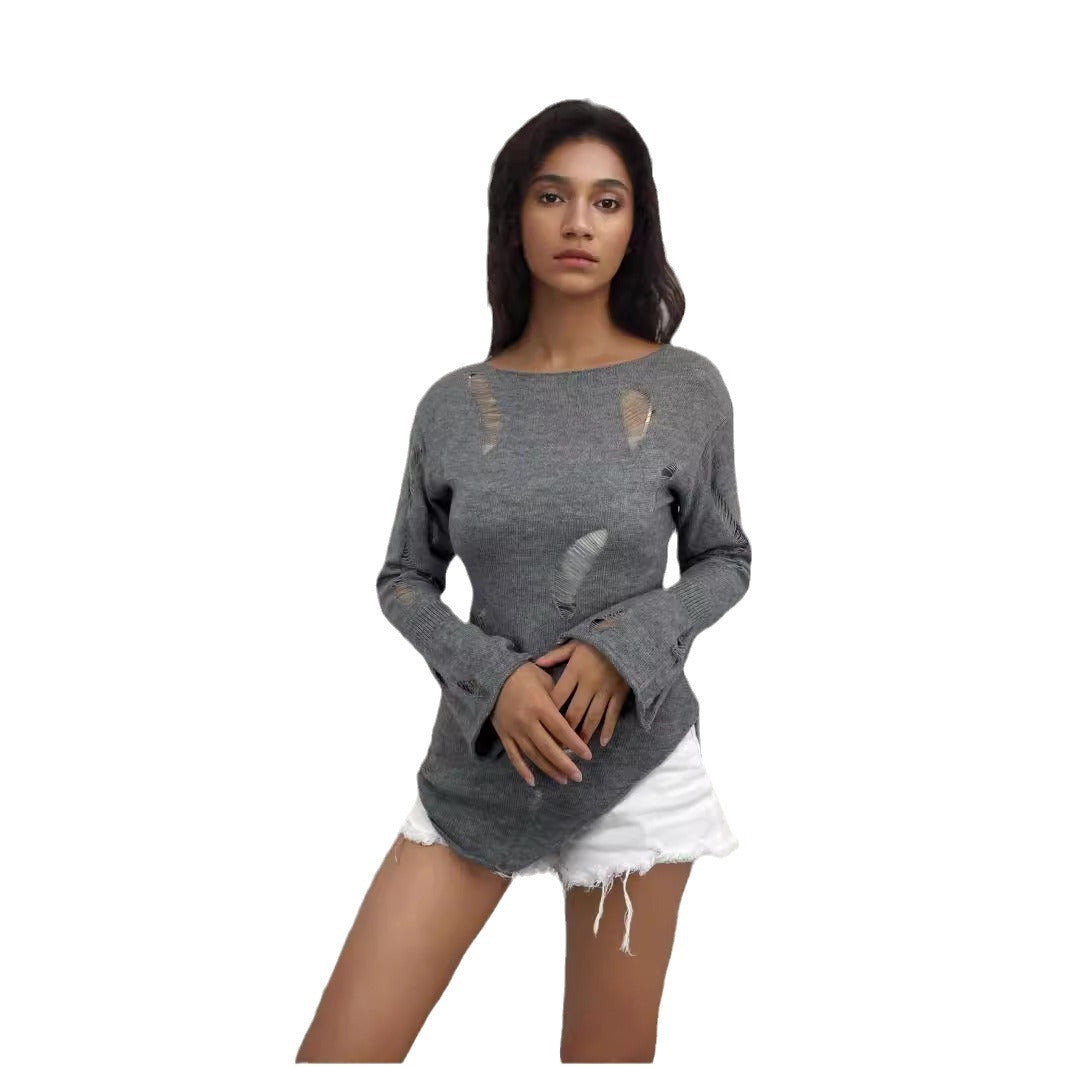 Pull en tricot pour femmes avec un look décontracté et déchiré et une coupe large Lune London