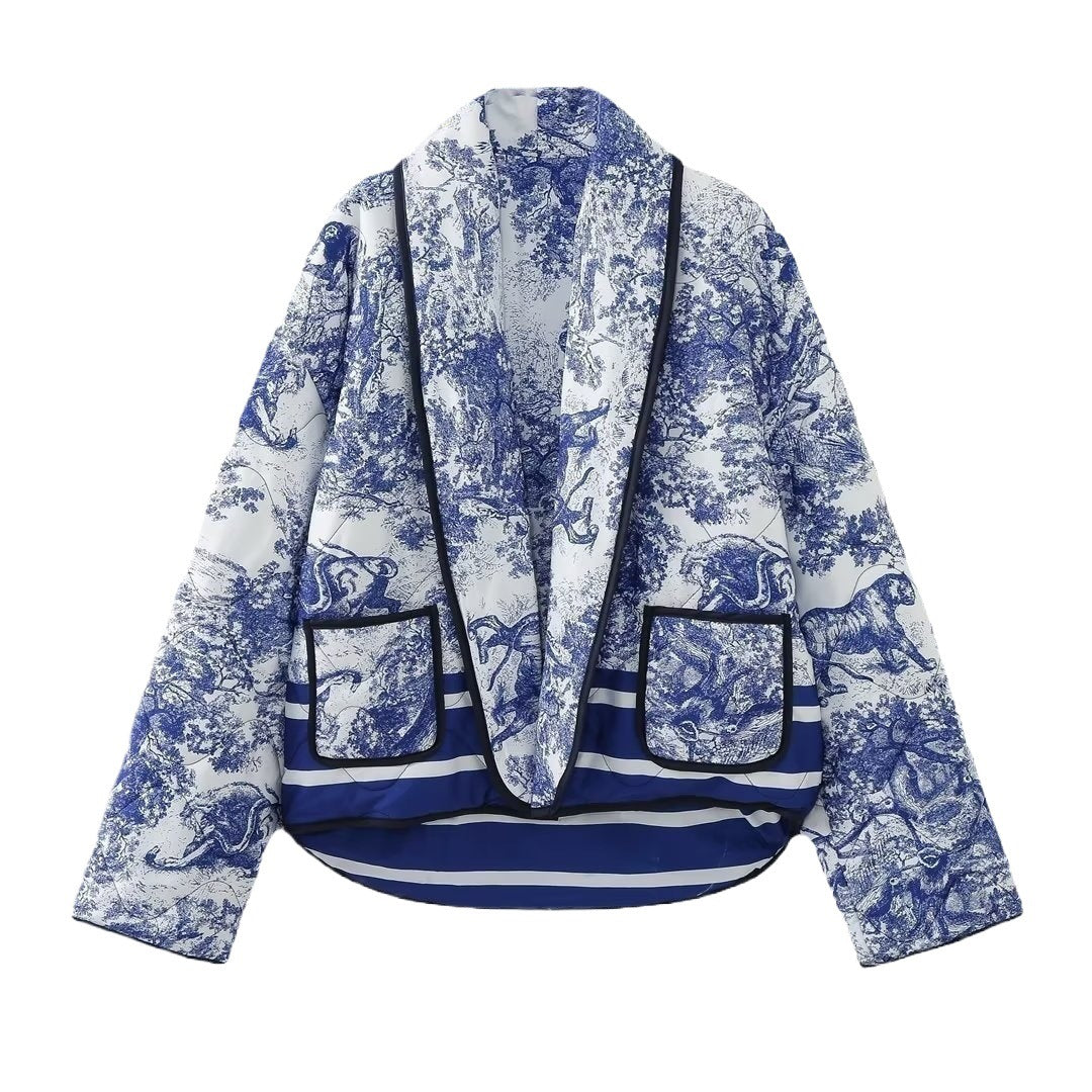 Ladies Elegant down jacket with traditional pattern and wide lapel Lune London