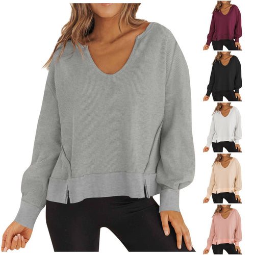 Women Casual Sweater with V-neck and Side Slits Amarae